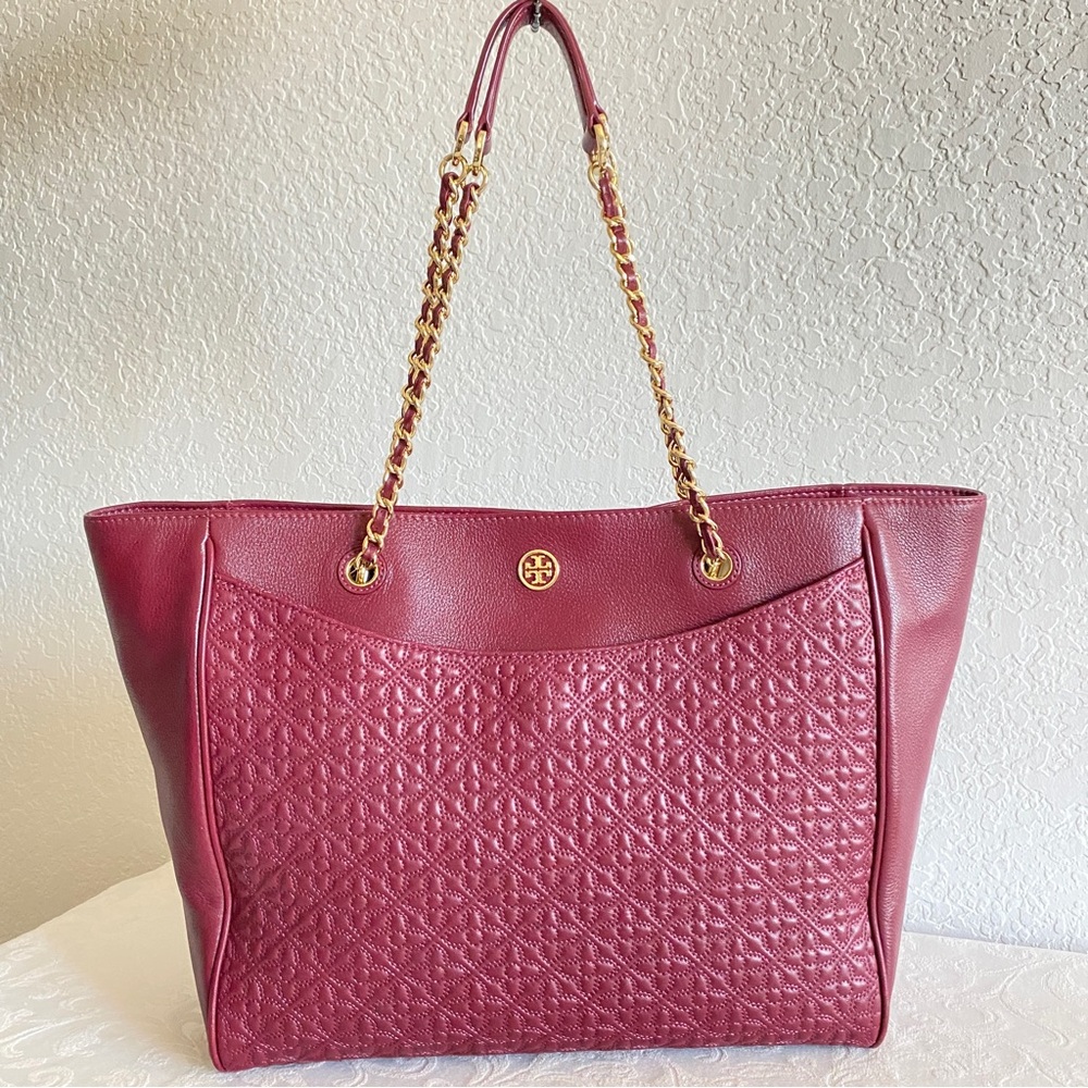 Tory Burch burgundy quilted Bryant chain strap Tote bag